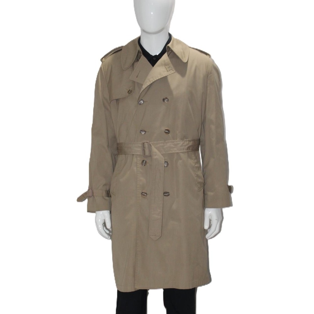 English Squire Mens Tan Double Breasted Lined‎ Trench Coat Size 42